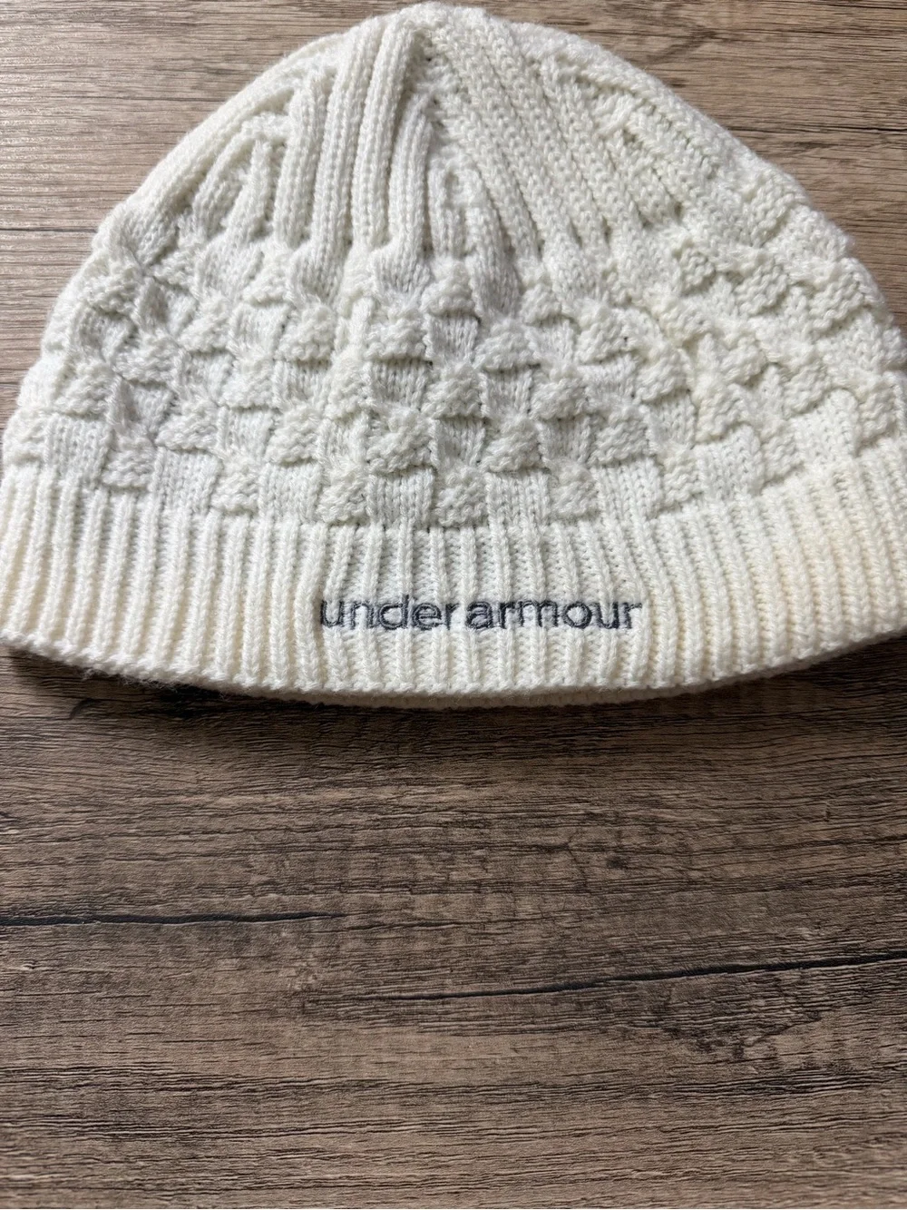 Under Armour Kids Cream Cable Knit Beanie with Embroidered Logo